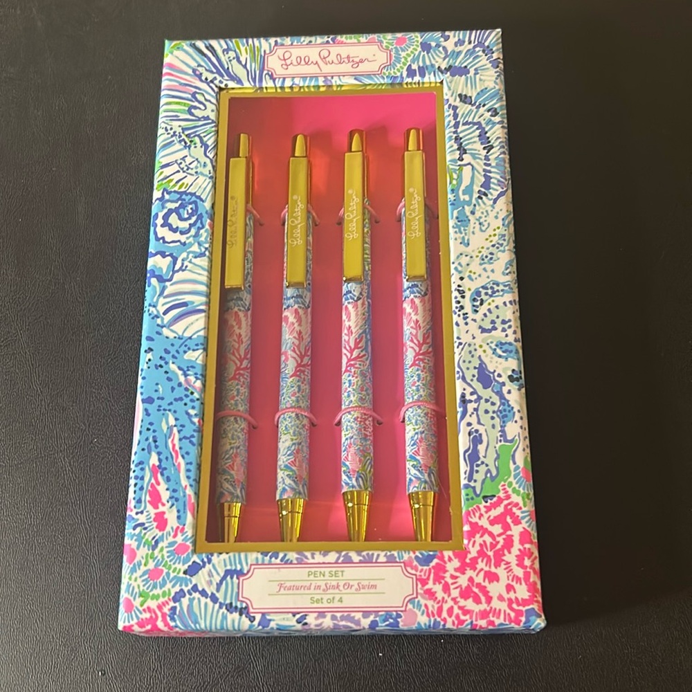 Lilly Pulitzer ~ New Set of 4 Black Ink Pens ~ Sink Or Swim ~